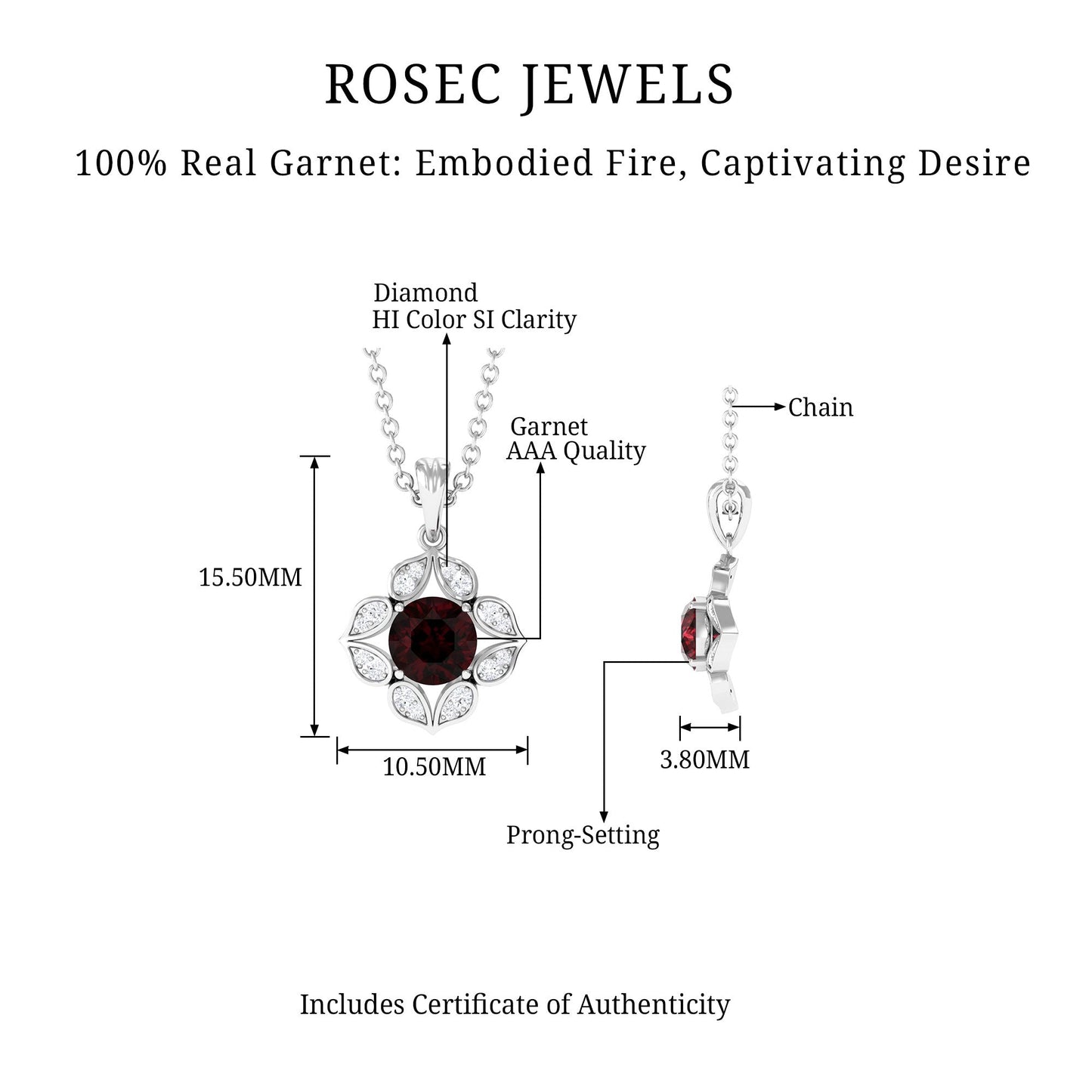 Art Deco Inspired 2.3 CT Garnet Flower Pendant with Diamond