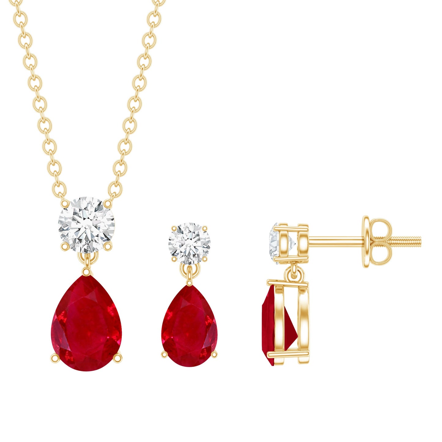 Pear Shaped Ruby and Diamond Bridal Jewelry Set with Certificate