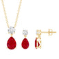 Pear Shaped Ruby and Diamond Bridal Jewelry Set with Certificate