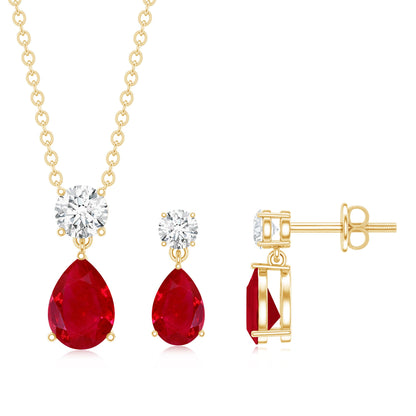 Pear Shaped Ruby and Diamond Bridal Jewelry Set with Certificate