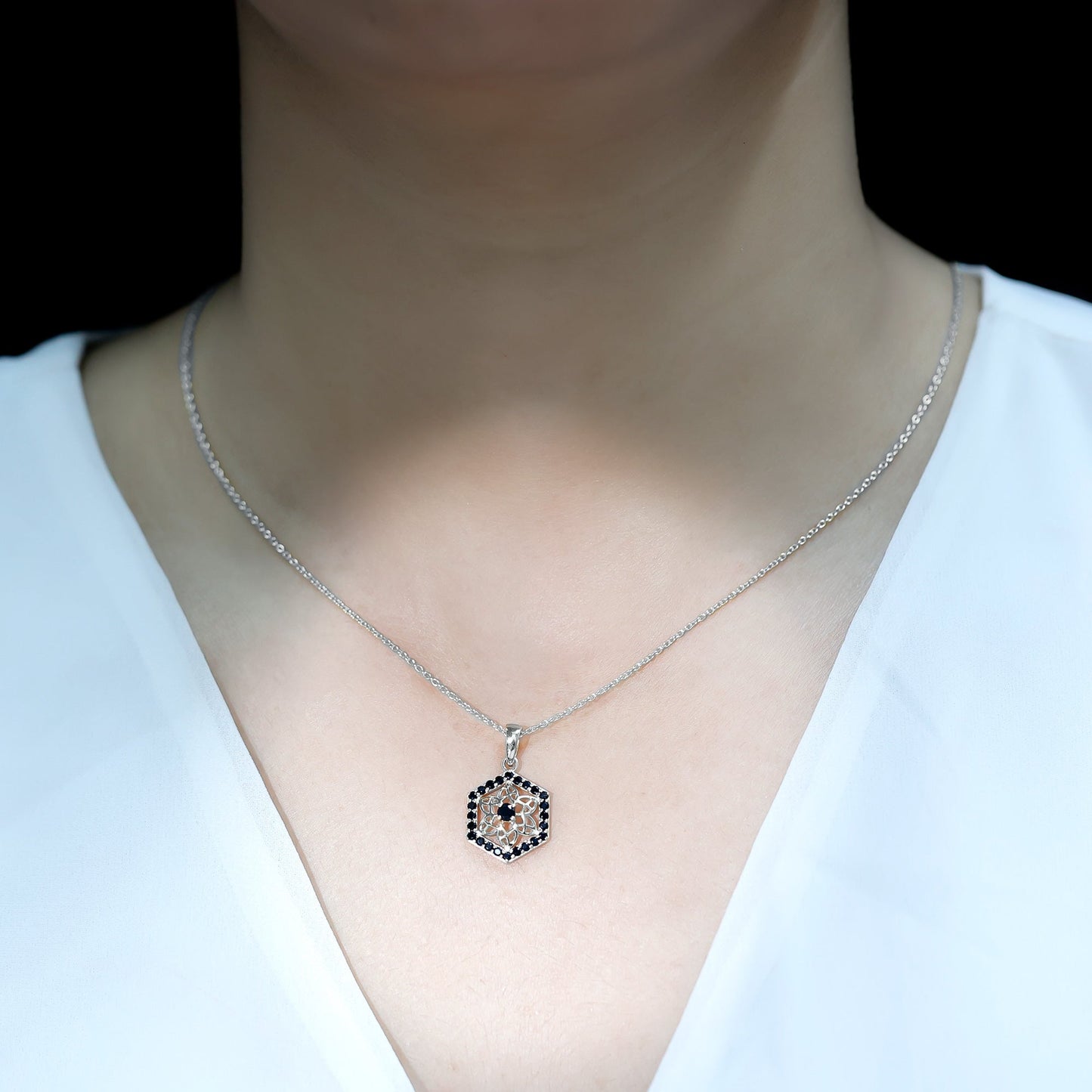 Certified Genuine Black Onyx Flower Necklace for Women