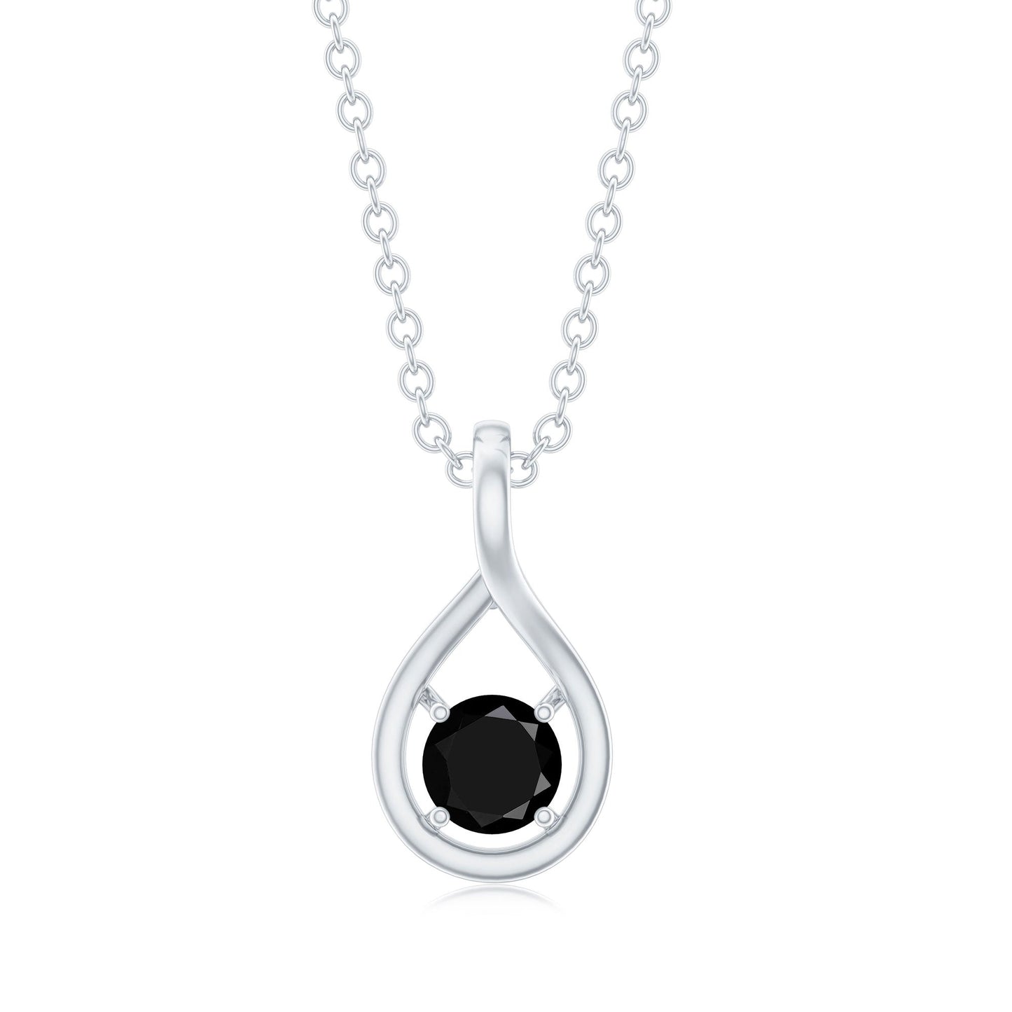 Certified 0.22 Carat Solitaire Black Onyx Teardrop Pendant With Chain