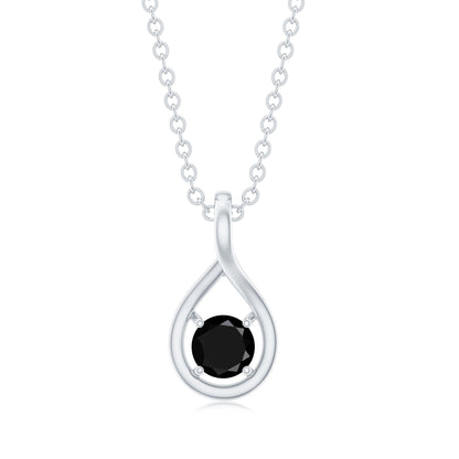 Certified 0.22 Carat Solitaire Black Onyx Teardrop Pendant With Chain