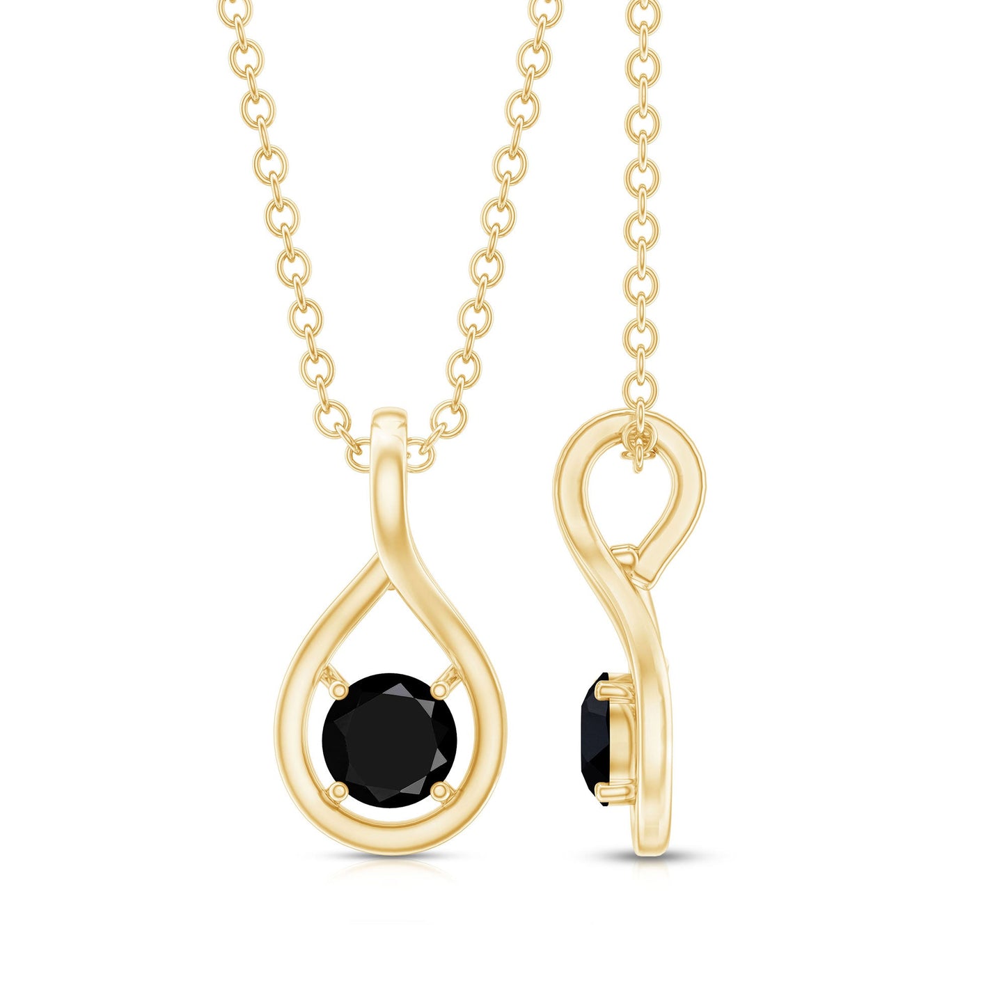 Certified 0.22 Carat Solitaire Black Onyx Teardrop Pendant With Chain