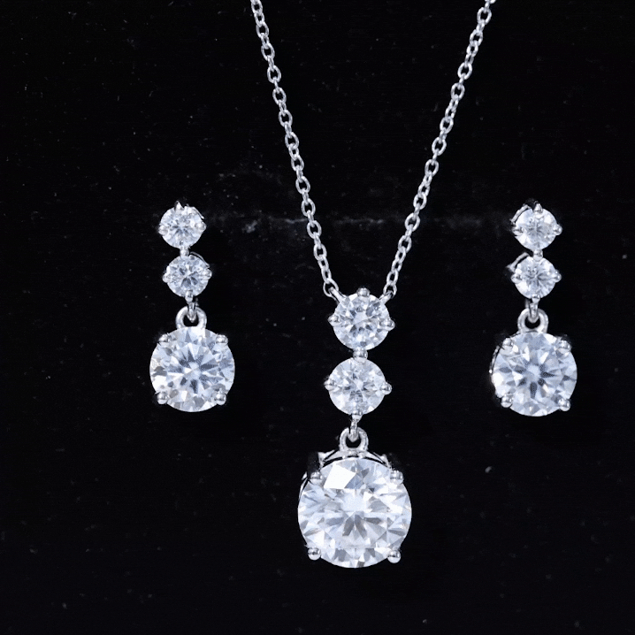 Moissanite 3 Stone Dangle Necklace and Earrings Set