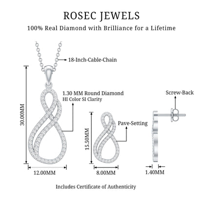 Diamond Infinity Necklace Earrings Set For Women