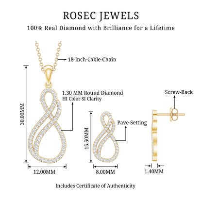 Diamond Infinity Necklace Earrings Set For Women