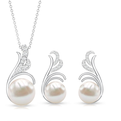 Freshwater Pearl and Diamond Designer Jewelry Set