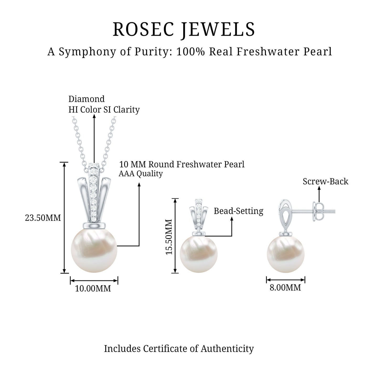 Natural Freshwater Pearl Drop Jewelry Set with Diamond
