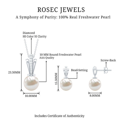 Natural Freshwater Pearl Drop Jewelry Set with Diamond