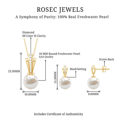 Natural Freshwater Pearl Drop Jewelry Set with Diamond