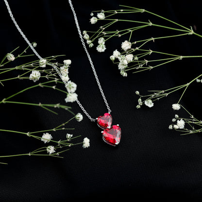Lab Certified Ruby Double Heart Necklace for Women