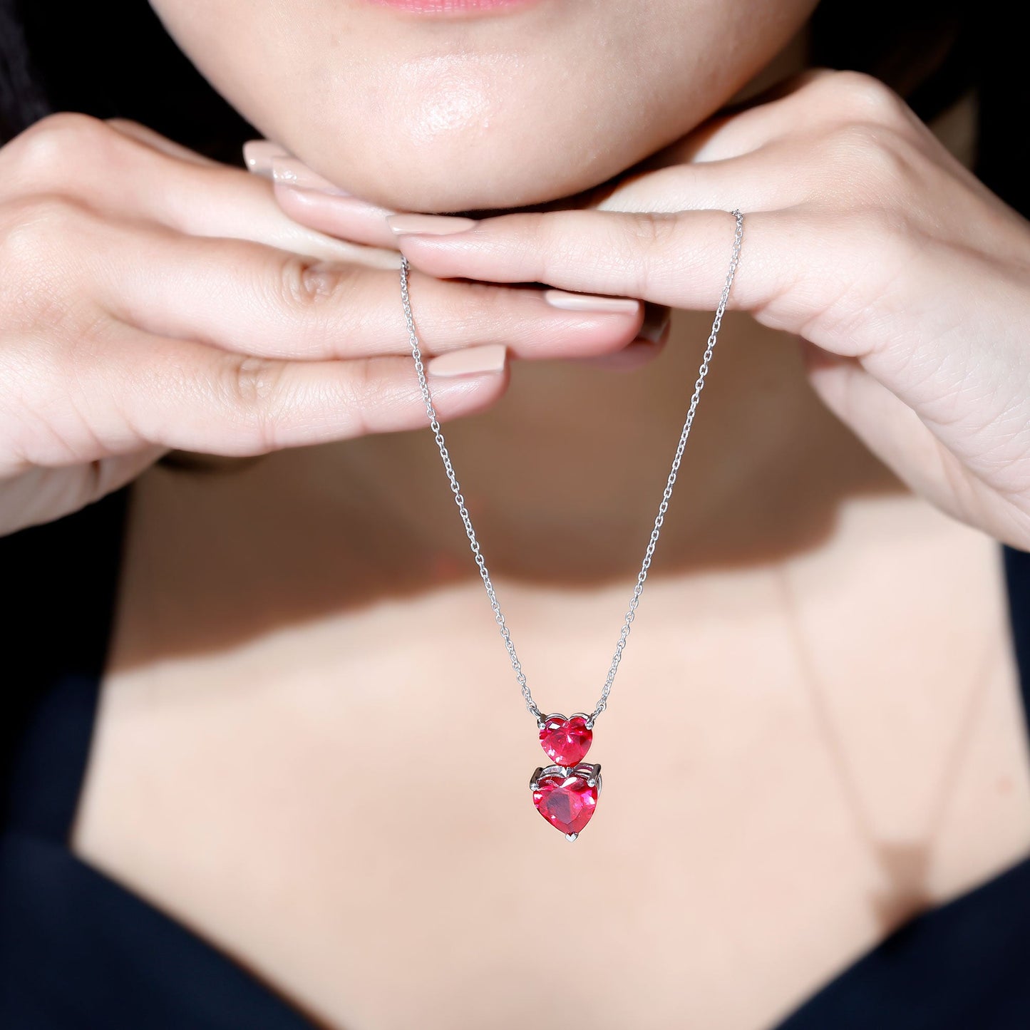 Certified 5.5 Carat Lab Created Ruby Heart Necklace with Silver Chain