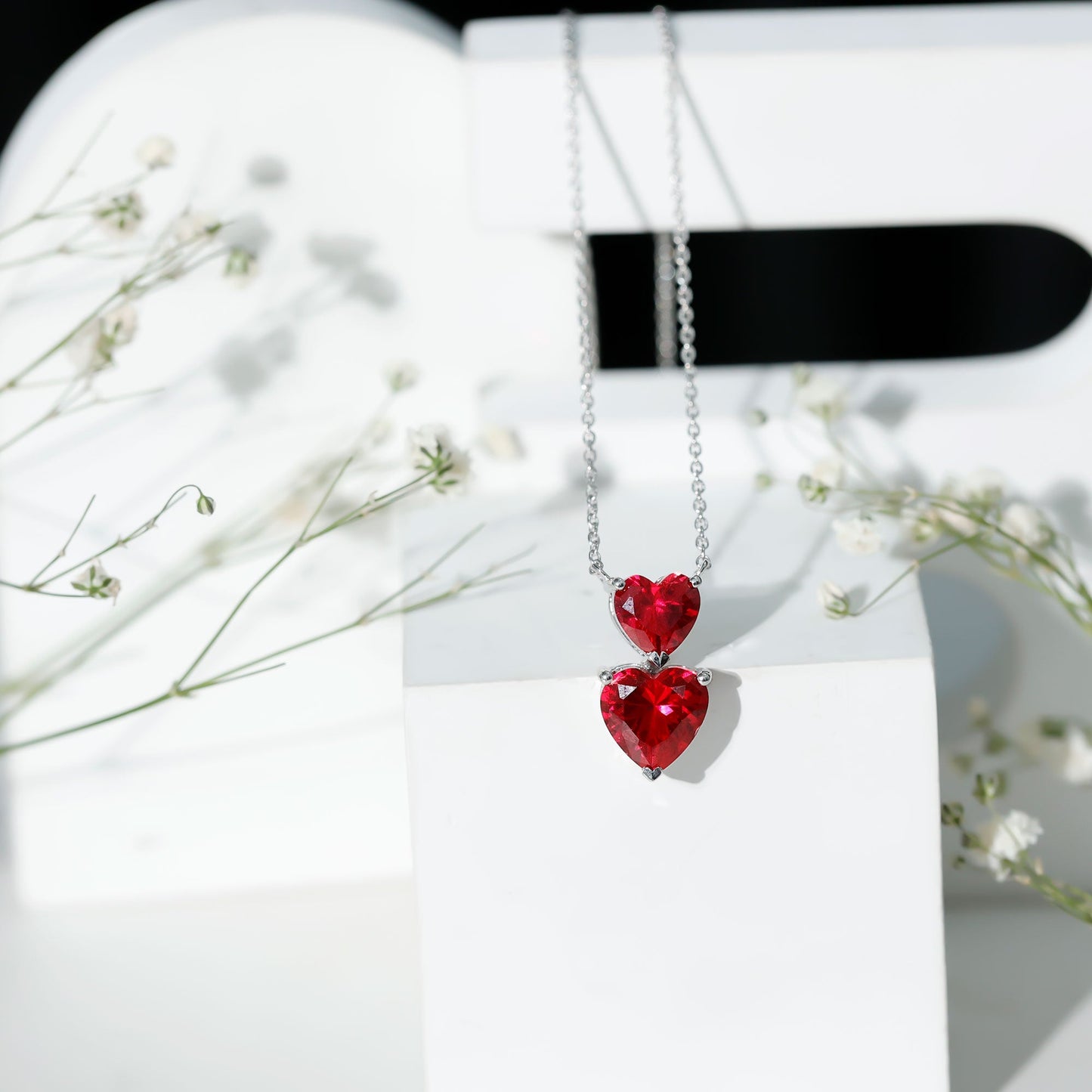 Certified 5.5 Carat Lab Created Ruby Heart Necklace with Silver Chain