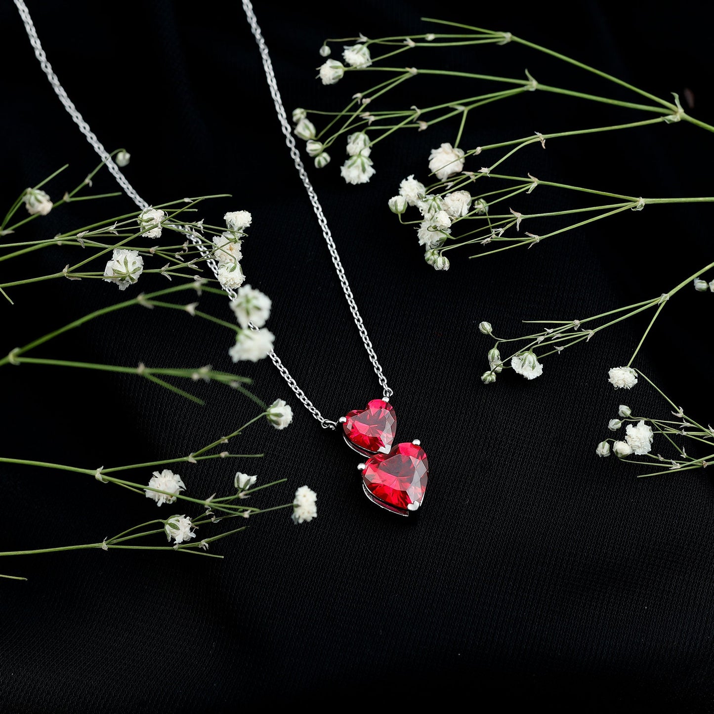 Certified 5.5 Carat Lab Created Ruby Heart Necklace with Silver Chain