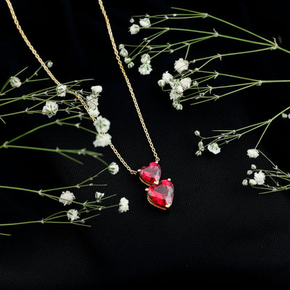 Lab Certified Ruby Double Heart Necklace for Women