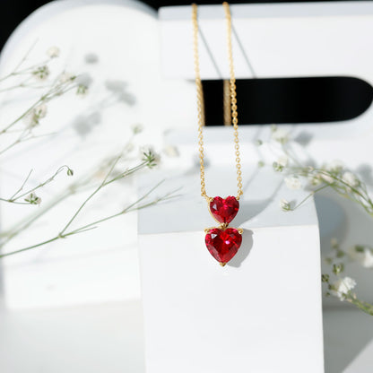 Lab Certified Ruby Double Heart Necklace for Women