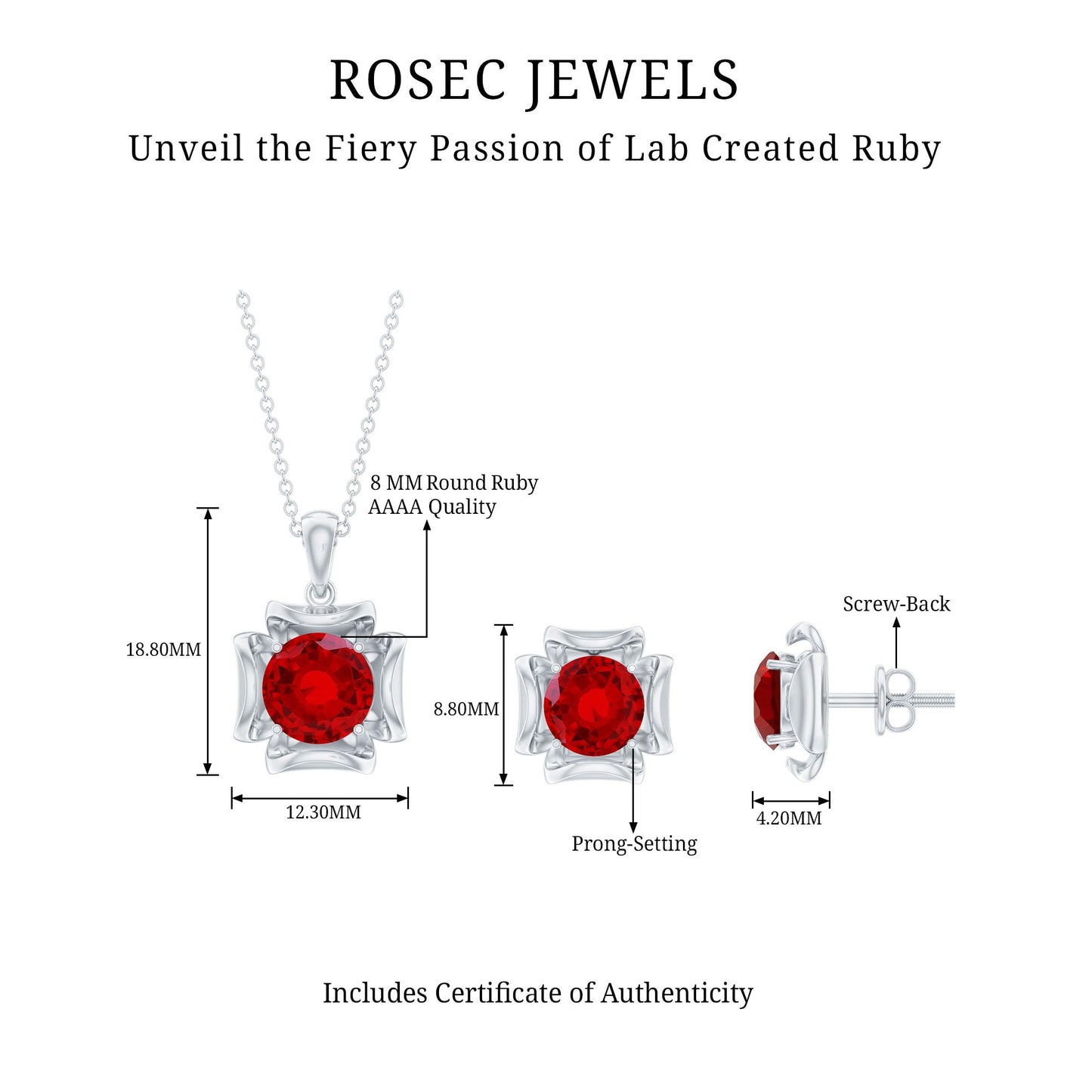 Lab Created Ruby Necklace and Earrings Set for Women