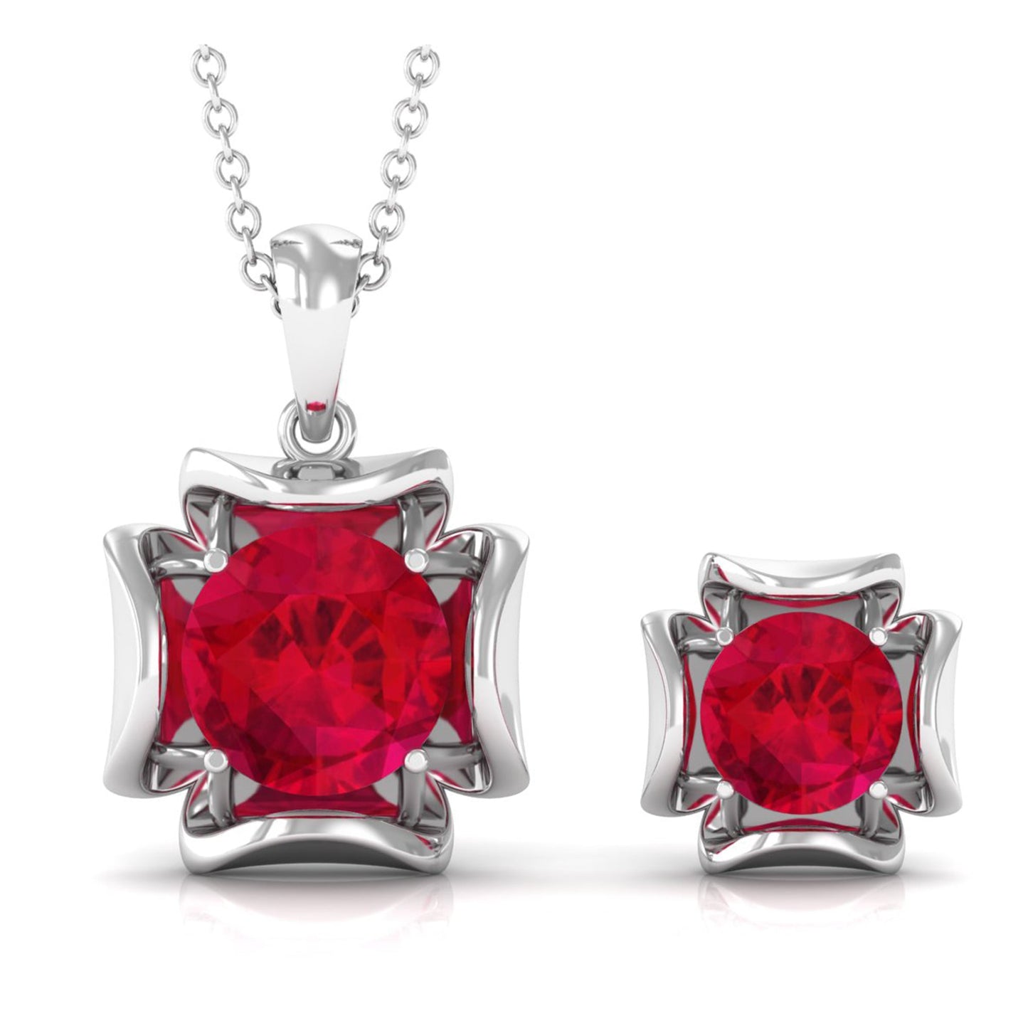 Lab Created Ruby Necklace and Earrings Set for Women