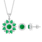 Certified Emerald and Moissanite Flower Jewelry Set