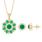Certified Emerald and Moissanite Flower Jewelry Set