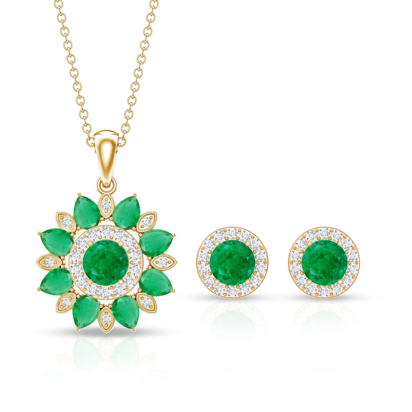 Certified Emerald and Moissanite Flower Jewelry Set
