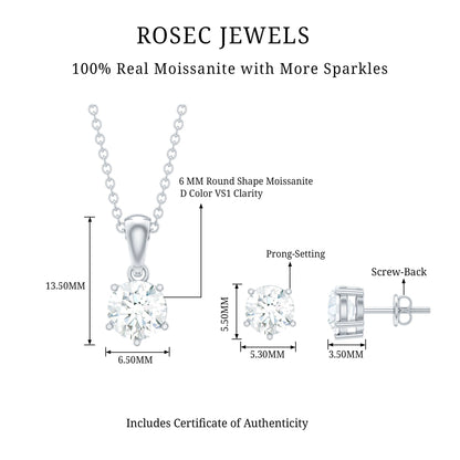 Certified Round Shape Moissanite Solitaire Jewelry Set