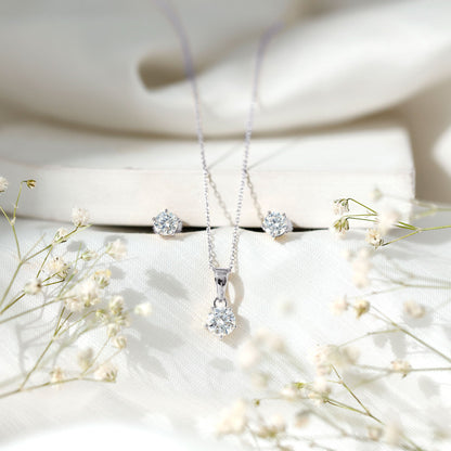 Certified Round Shape Moissanite Solitaire Jewelry Set