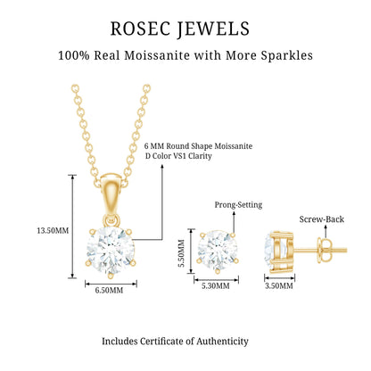 Certified Round Shape Moissanite Solitaire Jewelry Set