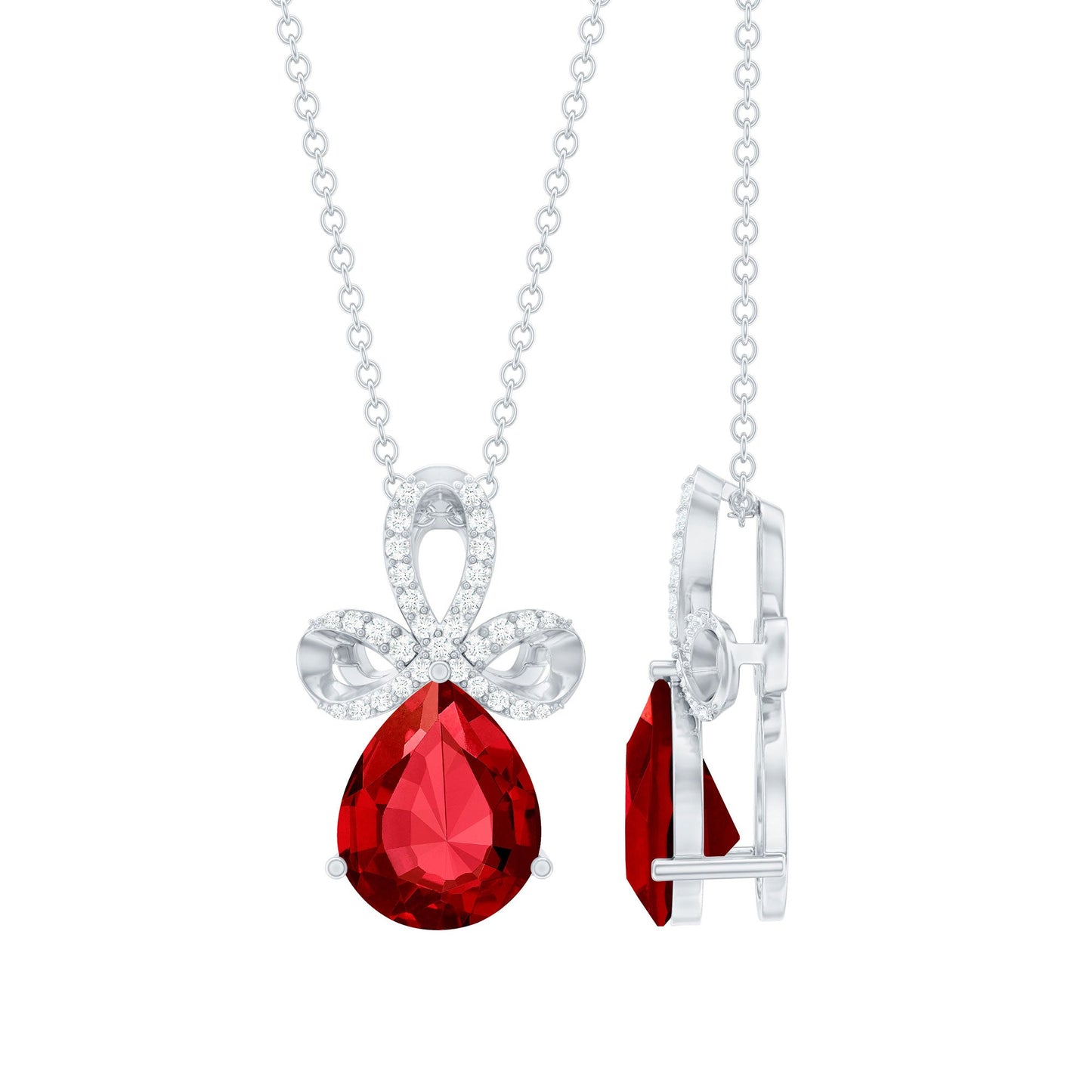 Designer Lab Grown Ruby Pendant Necklace with Diamond