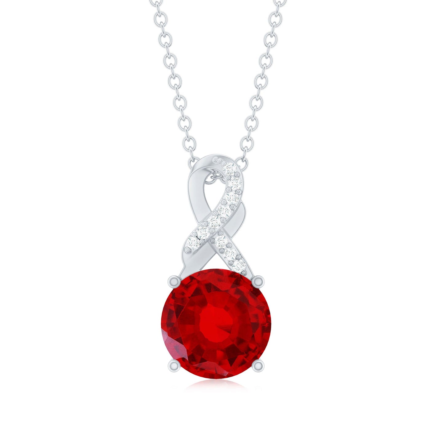 Lab Grown Ruby Solitaire Infinity Pendant Necklace with Diamond