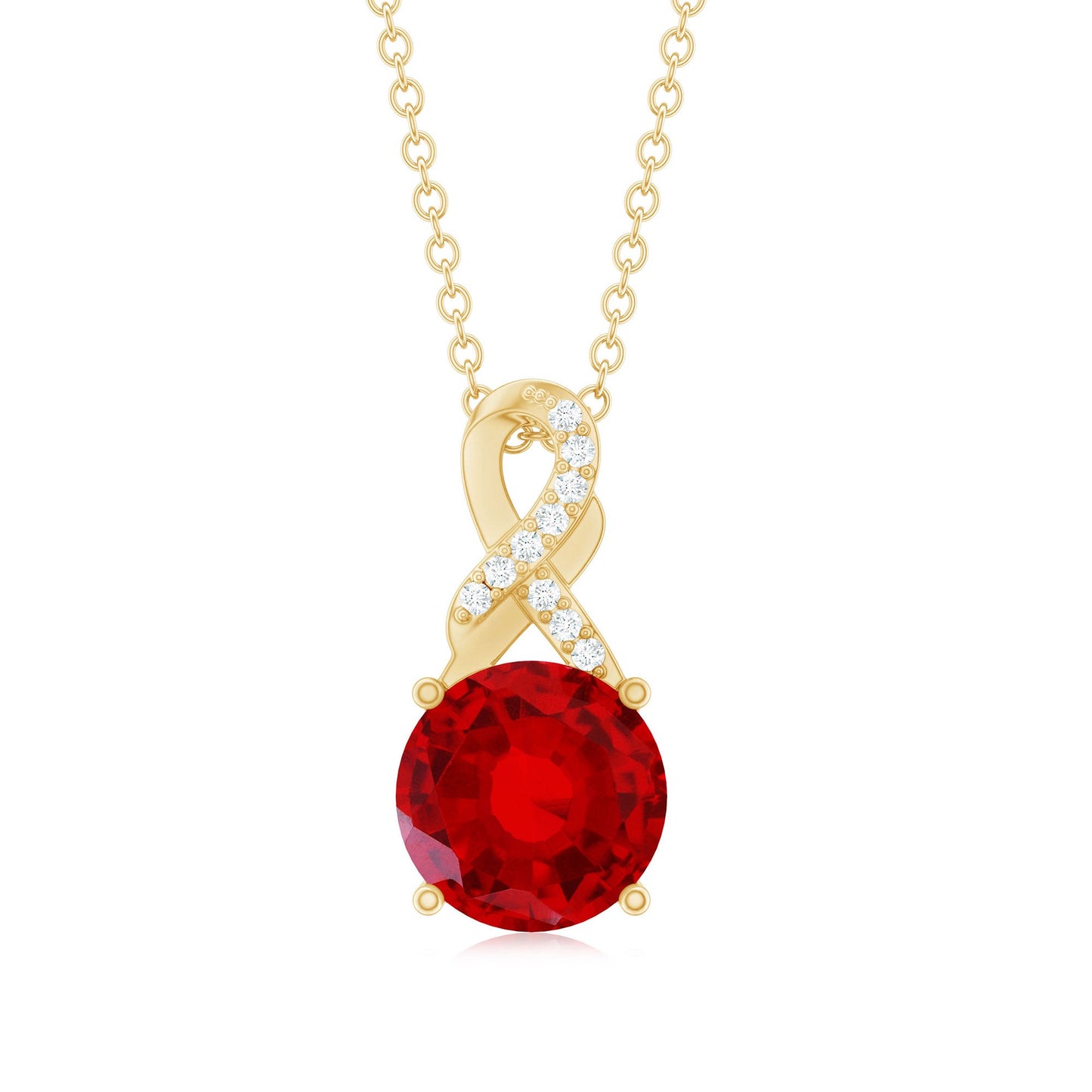 Lab Grown Ruby Solitaire Infinity Pendant Necklace with Diamond
