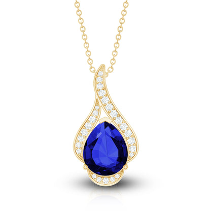 Classic Lab Grown Blue Sapphire Pendant Necklace With Diamond
