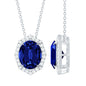 Lab Grown Blue Sapphire Art Deco Pendant Necklace with Diamond Halo