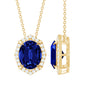 Lab Grown Blue Sapphire Art Deco Pendant Necklace with Diamond Halo