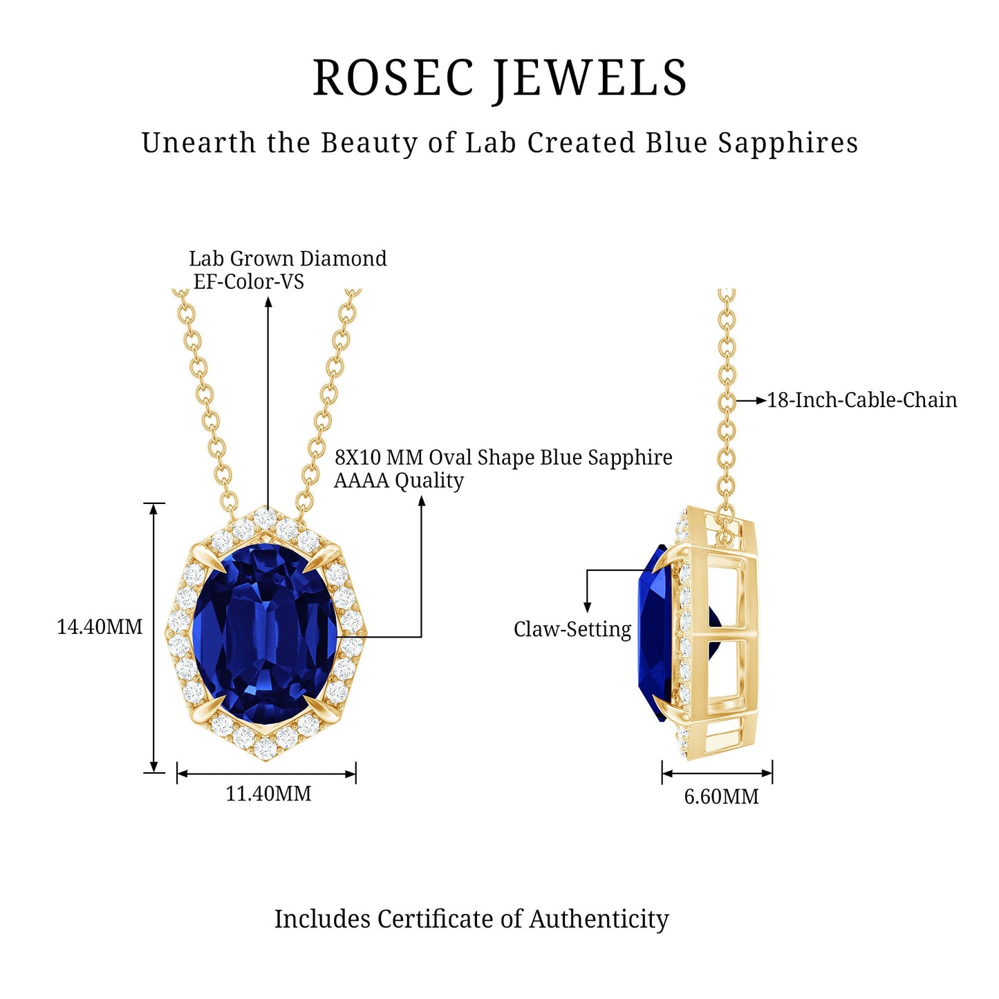 Lab Grown Blue Sapphire Art Deco Pendant Necklace with Diamond Halo