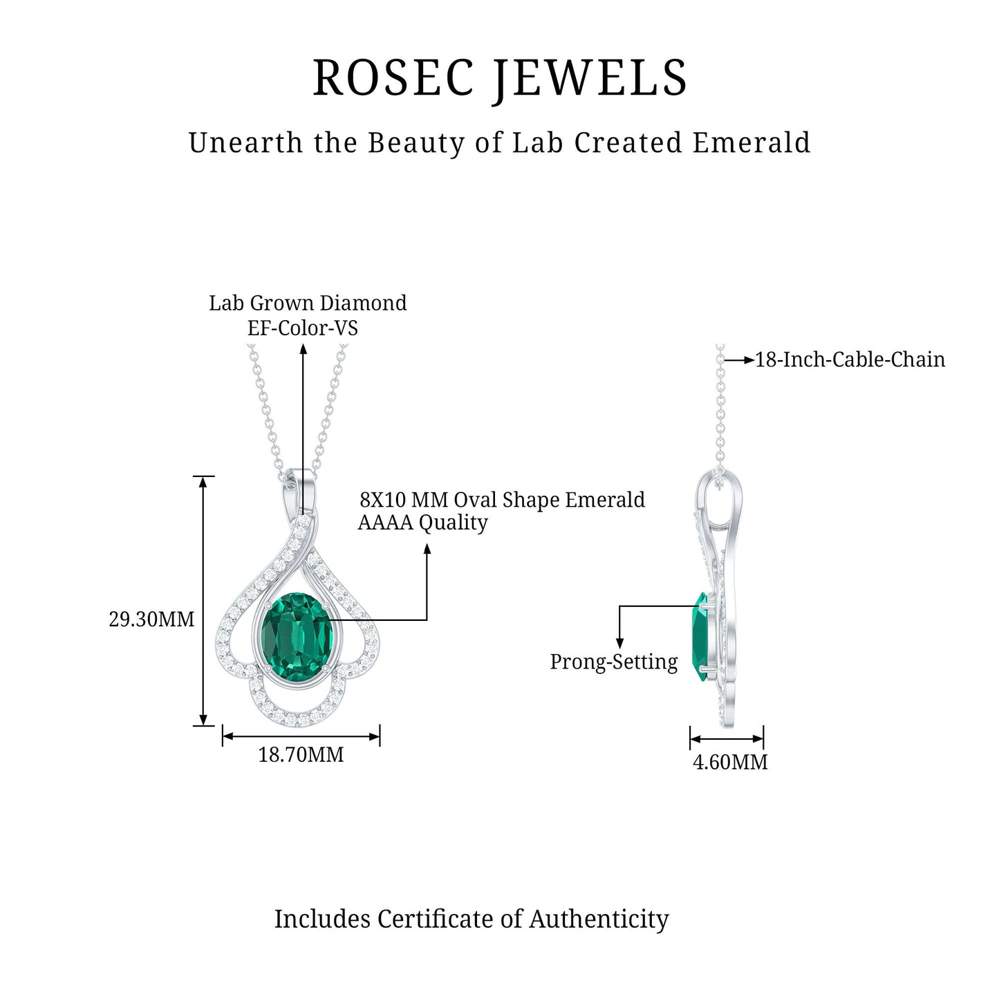 Lab Grown Emerald Oval Pendant Necklace with Diamonds