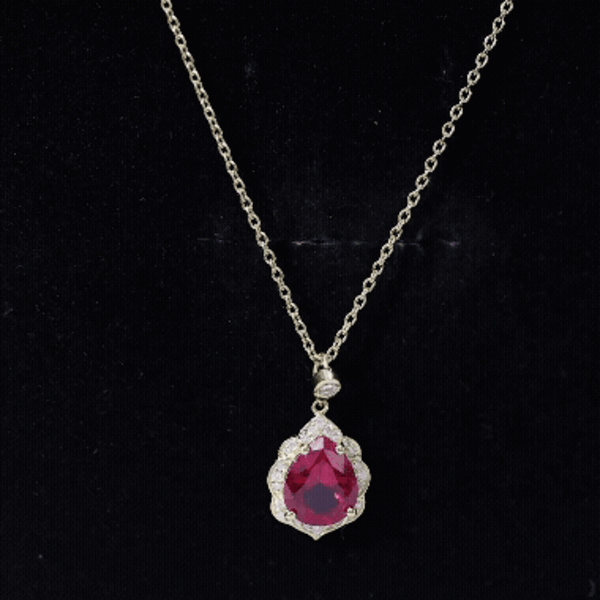 Certified 3 Carat Lab Grown Ruby and Diamond Vintage Necklace