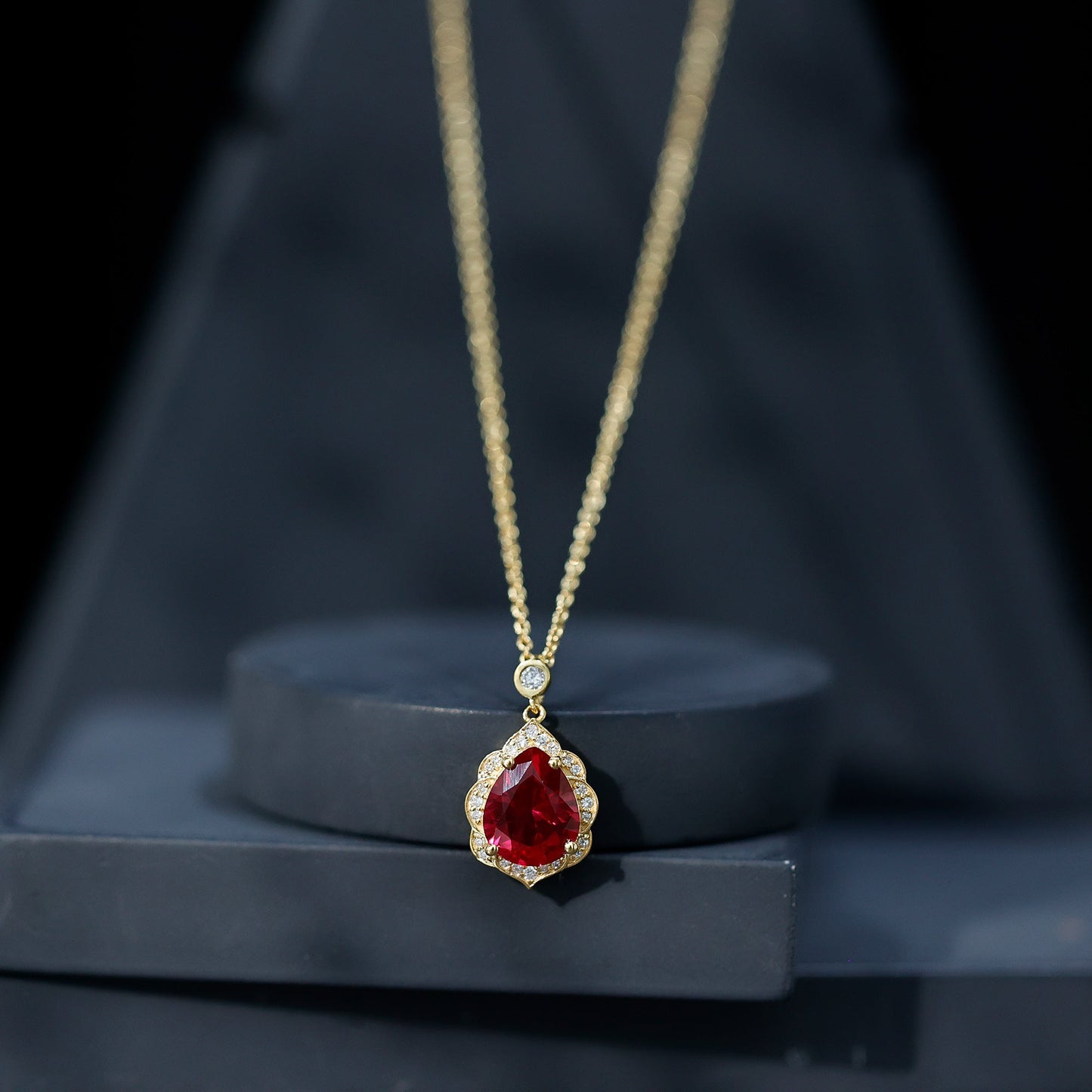 Certified 3 Carat Lab Grown Ruby and Diamond Vintage Necklace