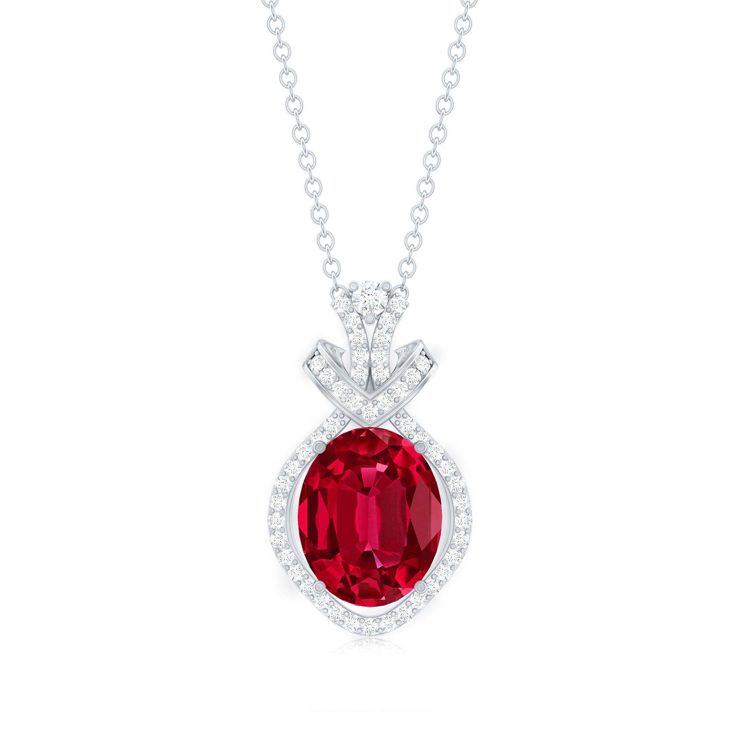 Lab Grown Ruby Designer Art Deco Necklace with Diamond Accent
