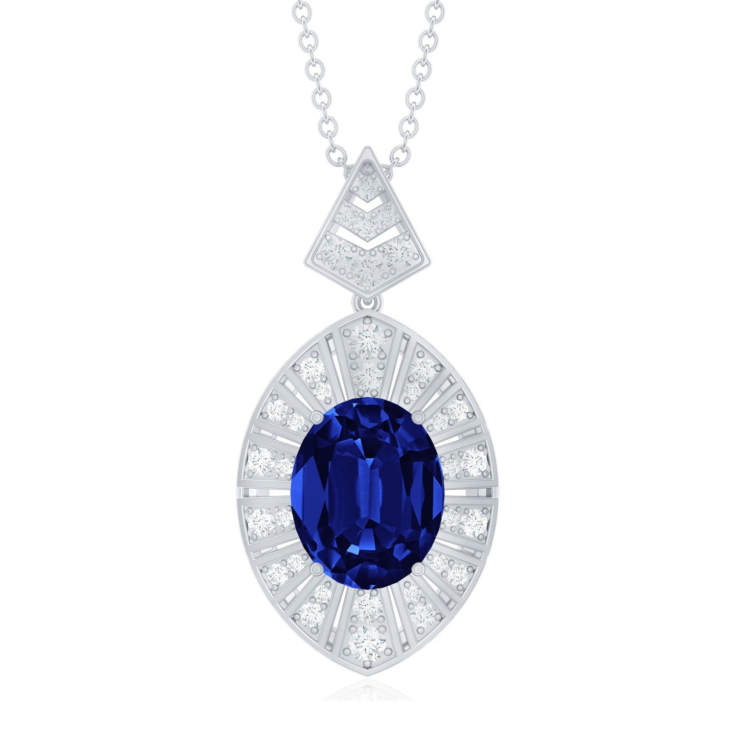 Lab Grown Blue Sapphire Art Deco Necklace with Diamond Accent
