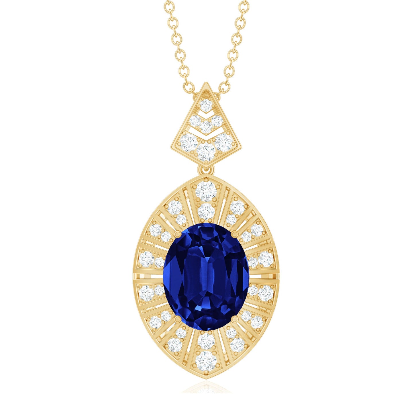 Lab Grown Blue Sapphire Art Deco Necklace with Diamond Accent
