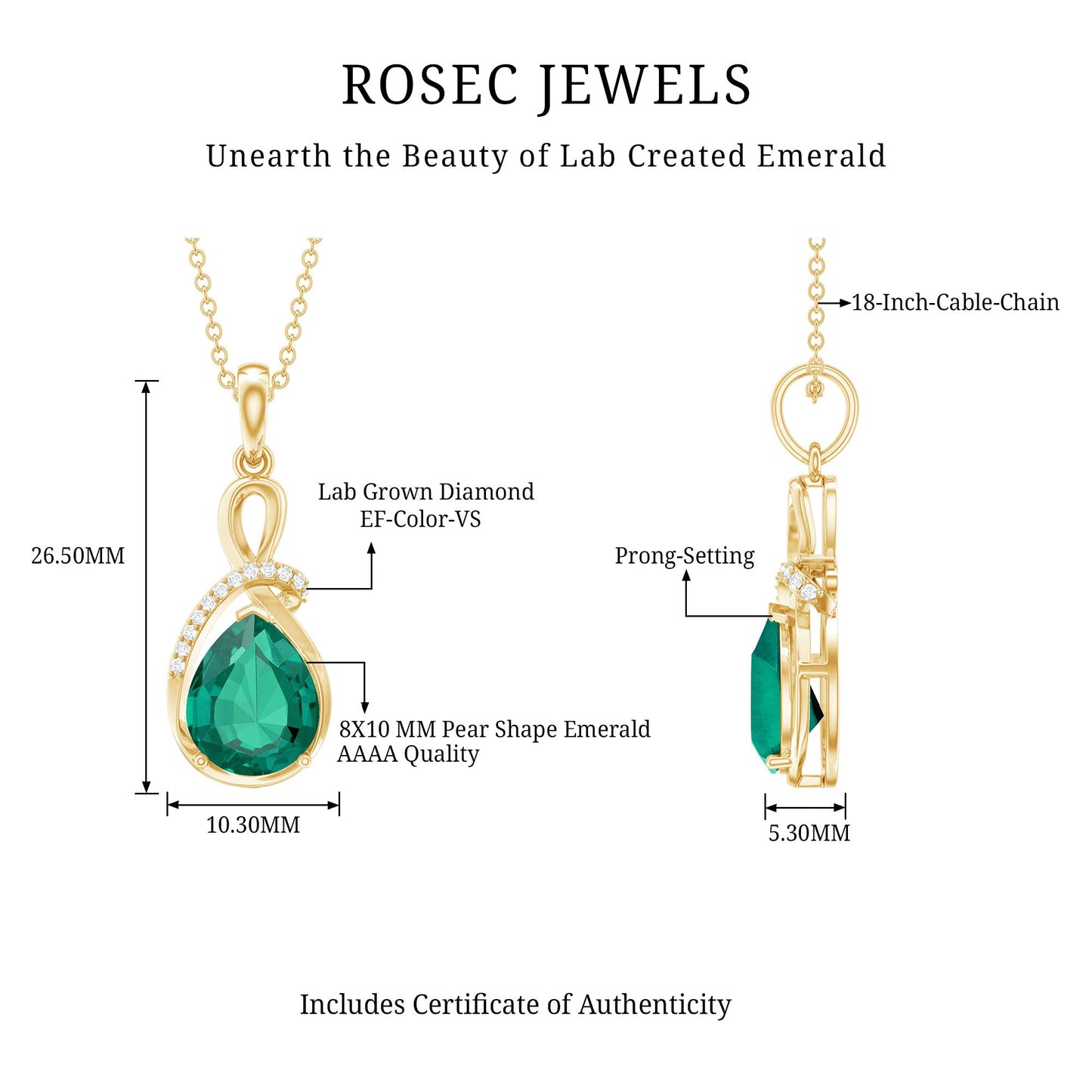 Lab Grown Emerald Diamond Infinity Necklace