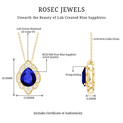 Certified Lab Grown Blue Sapphire Petal Necklace with Diamond