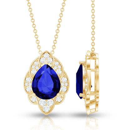 Certified Lab Grown Blue Sapphire Petal Necklace with Diamond