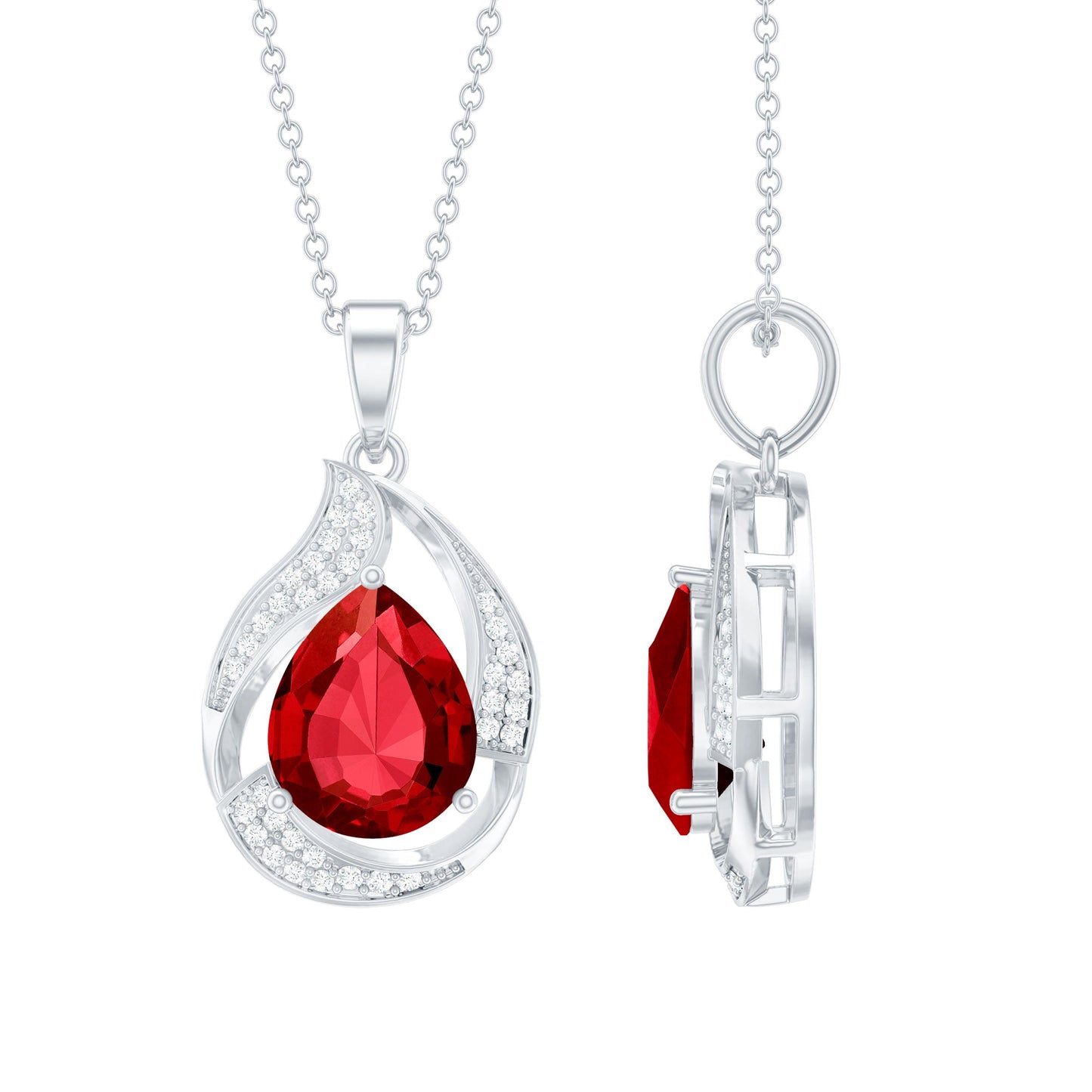 Designer Lab Created Ruby Teardrop Pendant Necklace with Diamond