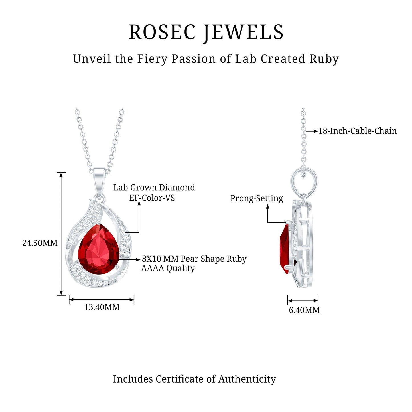 Designer Lab Created Ruby Teardrop Pendant Necklace with Diamond