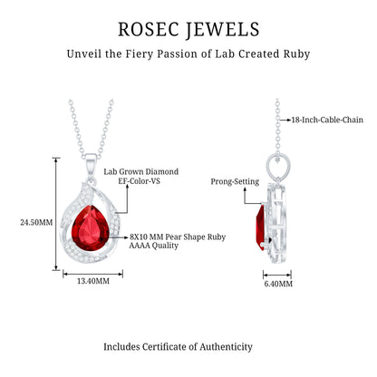 Designer Lab Created Ruby Teardrop Pendant Necklace with Diamond