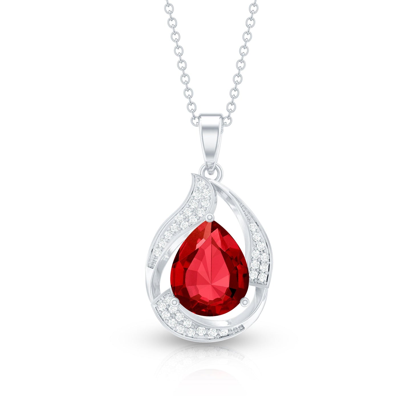 Designer Lab Created Ruby Teardrop Pendant Necklace with Diamond