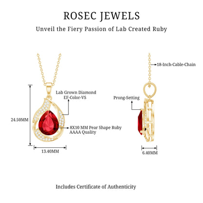 Designer Lab Created Ruby Teardrop Pendant Necklace with Diamond